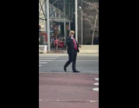 Guy in Donald Trump costume directs traffic