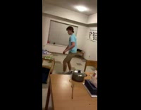 Guy gets foot caught in chair falls 