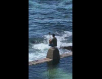 Guy sit rock hold instrument beach jacket