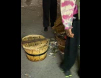 Man laugh at video and crabs spread at the ground 