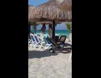 Two women and a man tiktok dance under the hut