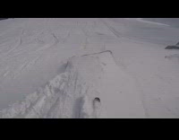 Go Pro helmet camera, skier rides down slope and crashes into a snow ditch