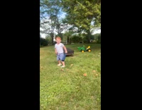 Kid playing baseball in backyard 