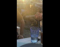 Woman black yellow floral dress sit Food Part 2