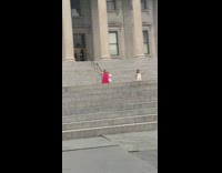 Two women one man tiktok dance video shoot stairs