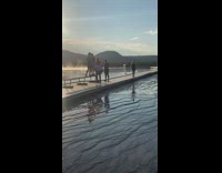 Guy kid on shoulders stands black bench 