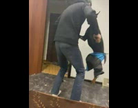 Collab BitchIG2 - Guy black shirt dancing with black dog with shorts on