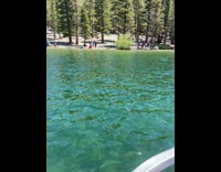 Woman red dress pose on lake shore