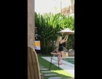 Couple make tiktok video perfect swimming pool