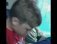 Russian boy sleep head sways inside bus
