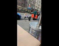 Woman blonde white top boots sidewalk pictorial Part 1