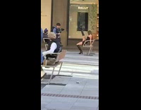 Girl black long boots chair dance street