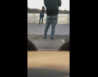 Woman blue jeans butt flex photo shoot