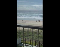 Group of people run jump towards camera beach