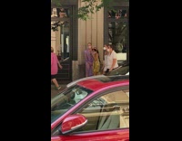 Yellow dress girl sheer purple robe thong 