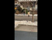 Woman brown coat act excited street snow