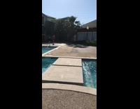 Bikini girl attempts to jump over pool