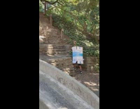 Families have fun sliding down concrete on cardboard 