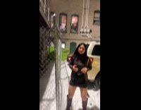 Friends dancing to she wolf on parking lot