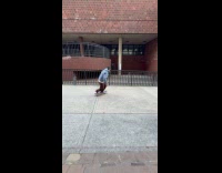 Skater hit by man ride scooter drag shopping cart