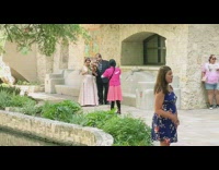 Woman pink shirt wedding flower girl performance