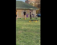 Woman purple outfit upside down dance exercise Part 2