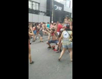 group in street carnival girl held up