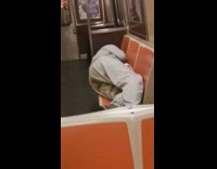 Man has poop stains on his pants on his groin area while he sleeps on subway seats #BluePointWhatTheL