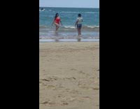 Woman in red bikini poses while daughter takes picture Part 2
