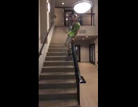 Drunk guy slides down rail fail