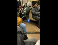 Guy kicks light up toy under seat