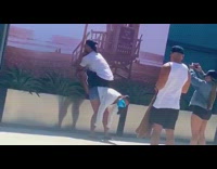 Guy sit over woman bend over poster