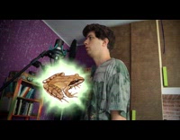 Man makes different impressions of frogs 