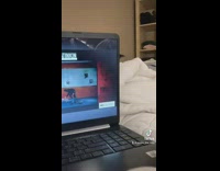 Kitten behind laptop stares at lady 