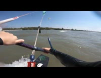 Blue Kiteboard almost gets Tangled with another Kiteboarder