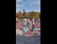 Group girls dance park face mask statue