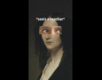 Girl uses eye filter for school scenario 