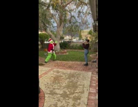 Man in a The Grinch Costume dances at the yard
