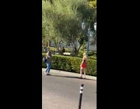 Girl records herself walking outside