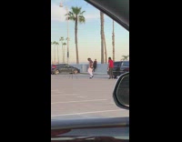 Guy get out black car bay tripod