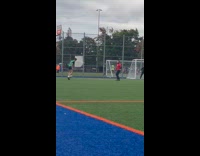 Man dribbles ball but fell on ground