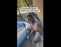 Daughter catches dad making dirty gesture and copies him