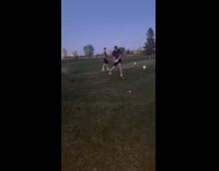 Guy plays golf ball bounce to friend