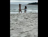 Woman flag of USA bikini beach photo shoot