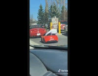 Red toy car fast food drive thru 