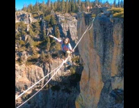 Collab SendItOfficiall - Guys walk across tightrope mountains cliff drone 