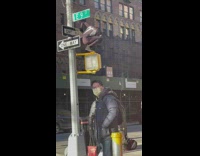 Man Black Spider-Man Costume climb Stoplight Post