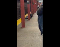 Man do exercise at the subway in NYC 