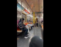 Man play guitar sing stand by me train