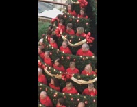 Group of choir people in Christmas tree in middle of mall